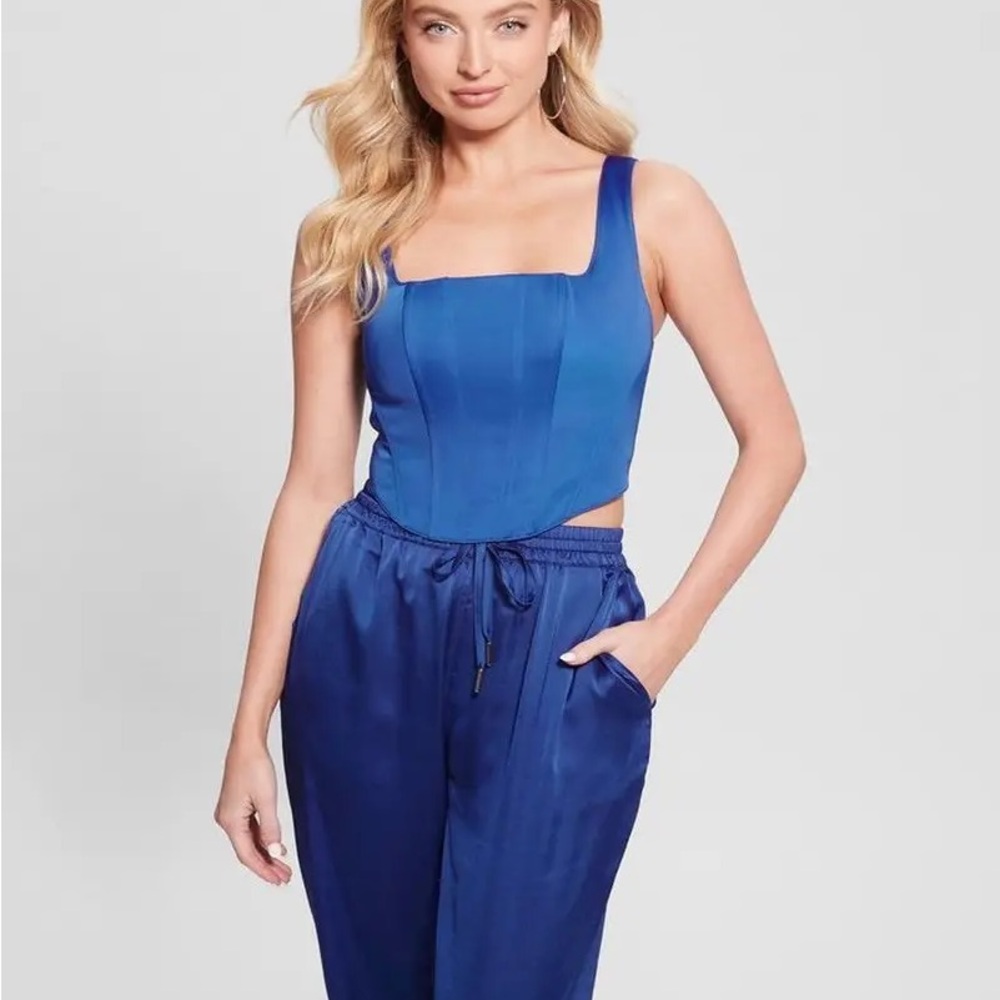 Guess Blue Asymmetrical Jumpsuit with Wide-Leg Silhouette